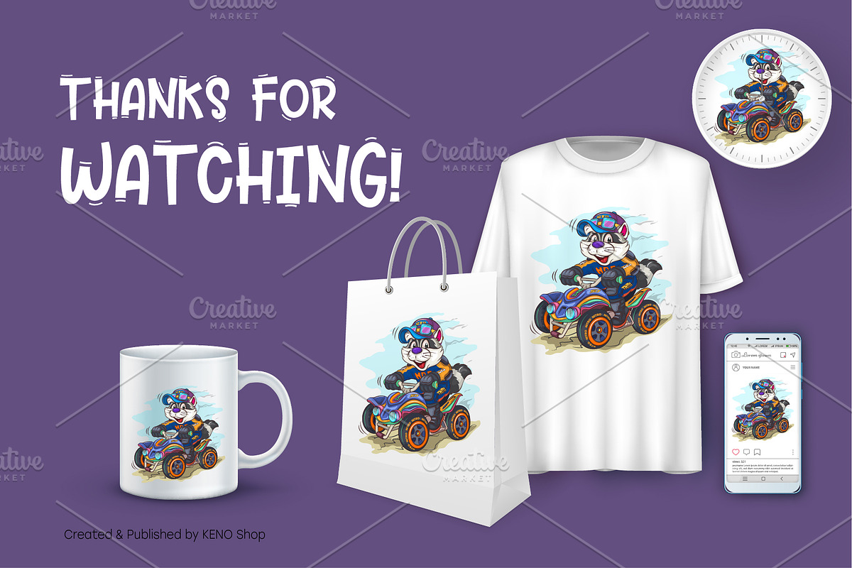 Cartoon Raccoon Racer. T-Shirt, SVG., an Animal Illustration by KENO Mascots (Photo 3 of 3)