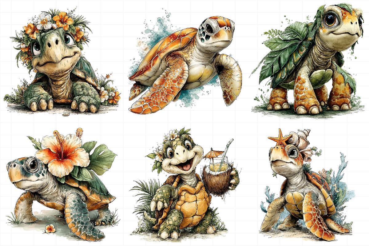 Tropical Turtle Clipart, an Illustration by Daily.Designs (Photo 4 of 7)