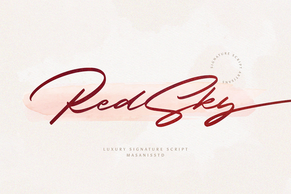 RedSky - Luxurious Signature, a Script Font by Masanis (Photo 1 of 16)
