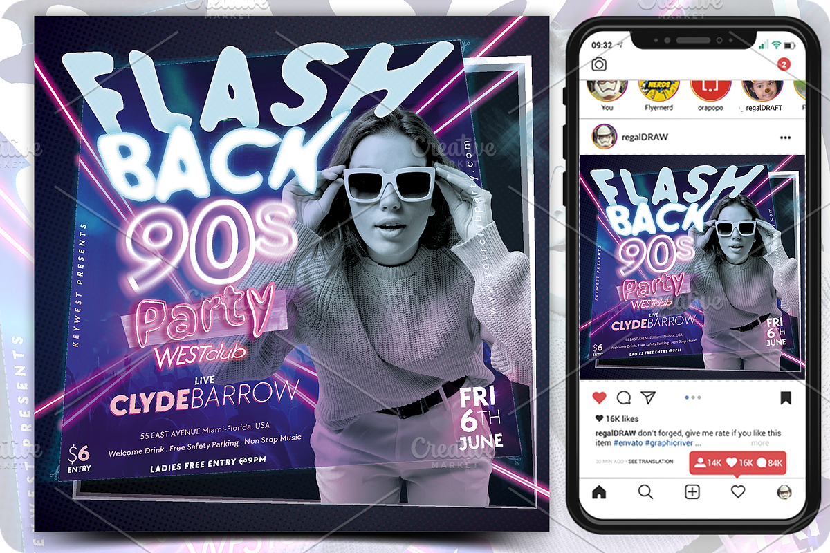 Flash Back 90s Party Flyer, a Flyer Template by regalDRAW (Photo 1 of 3)