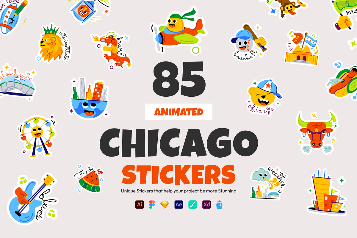 Animated Chicago Stickers, an Emoji Icon by Prosymbols (Photo 1 of 13)
