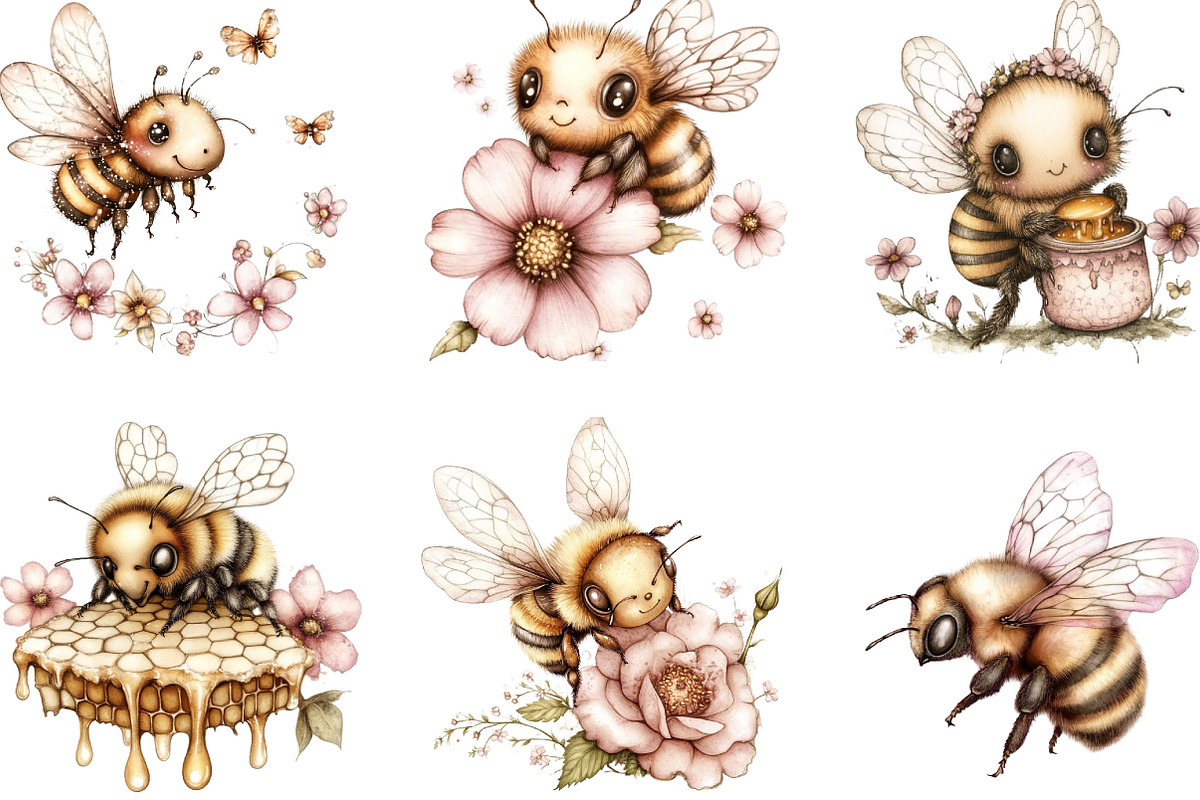 Watercolor Summer Bee Clipart, a Seasonal Illustration by Designking (Photo 3 of 5)