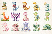 Cute Dinosaur Watercolor Clipart, an Illustration by Rose Art (Thumbnail 2 of 7)