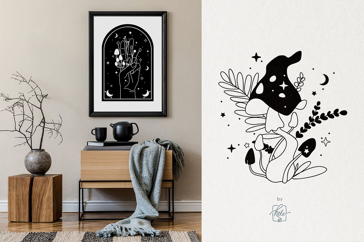 MAGICAL MUSHROOM LINE ART, an Object Illustration by Kate Art (Photo 7 of 10)