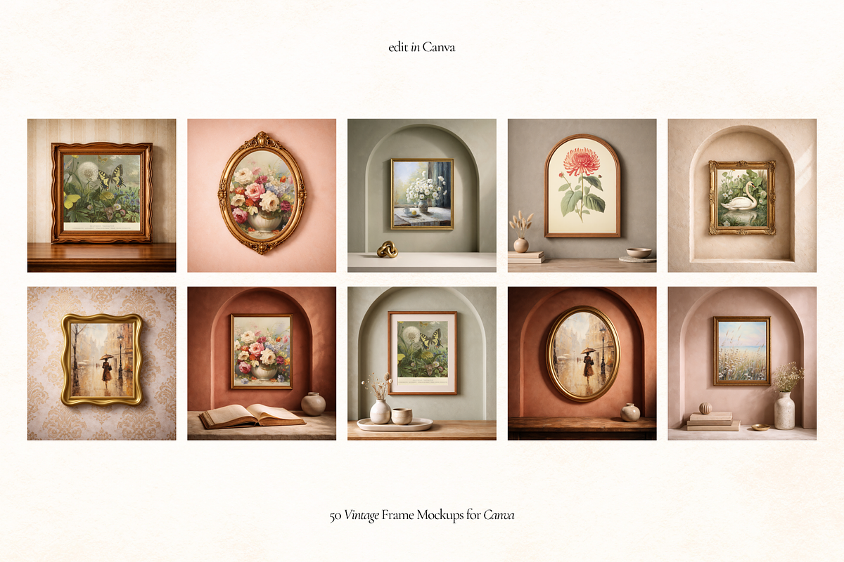 50 Vintage Frame Mockups for Canva, a Household Mockup by Matisse Studio (Photo 9 of 10)