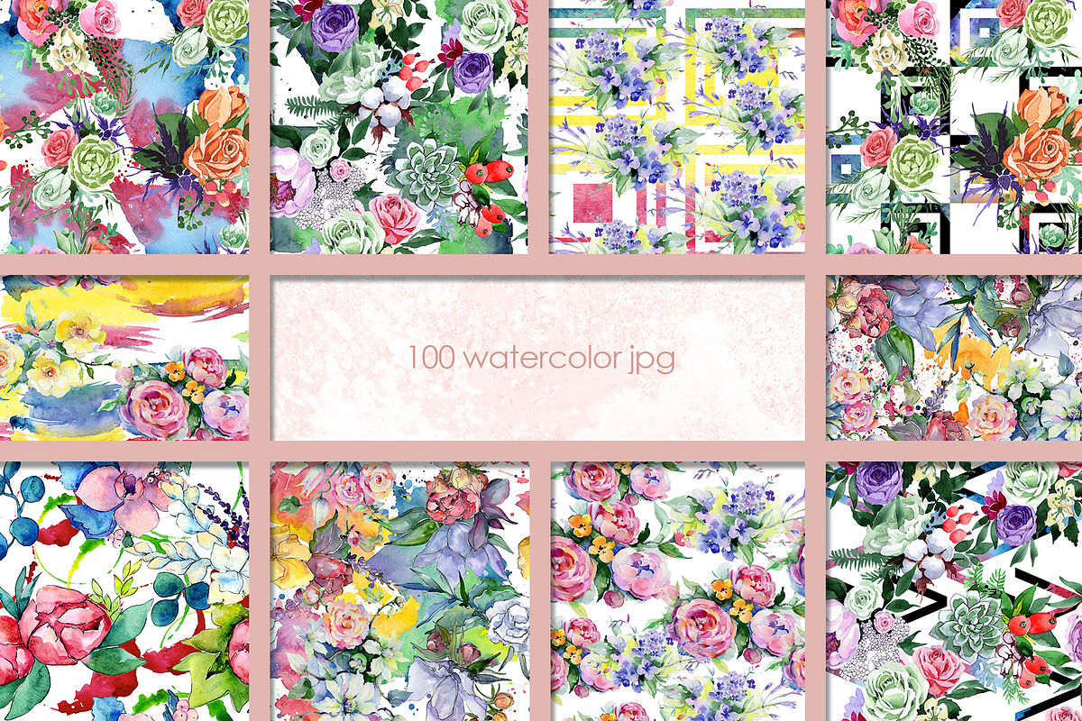 100 patterns of flower bouquets JPG, a Decorative Illustration by ...