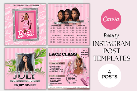 4 Pink Beauty Posts Instagram Pack