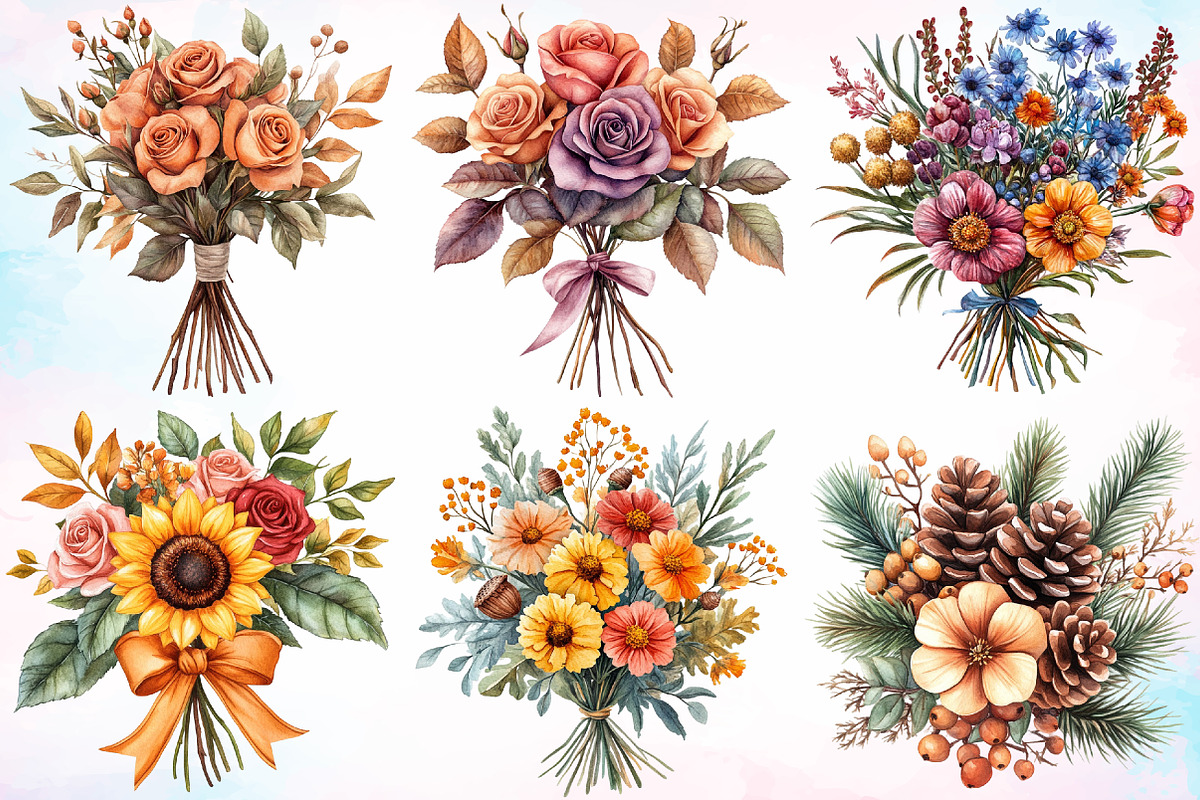 Autumn Wedding Flowers Bouquet, a Seasonal Illustration by Canvas Craft (Photo 4 of 7)