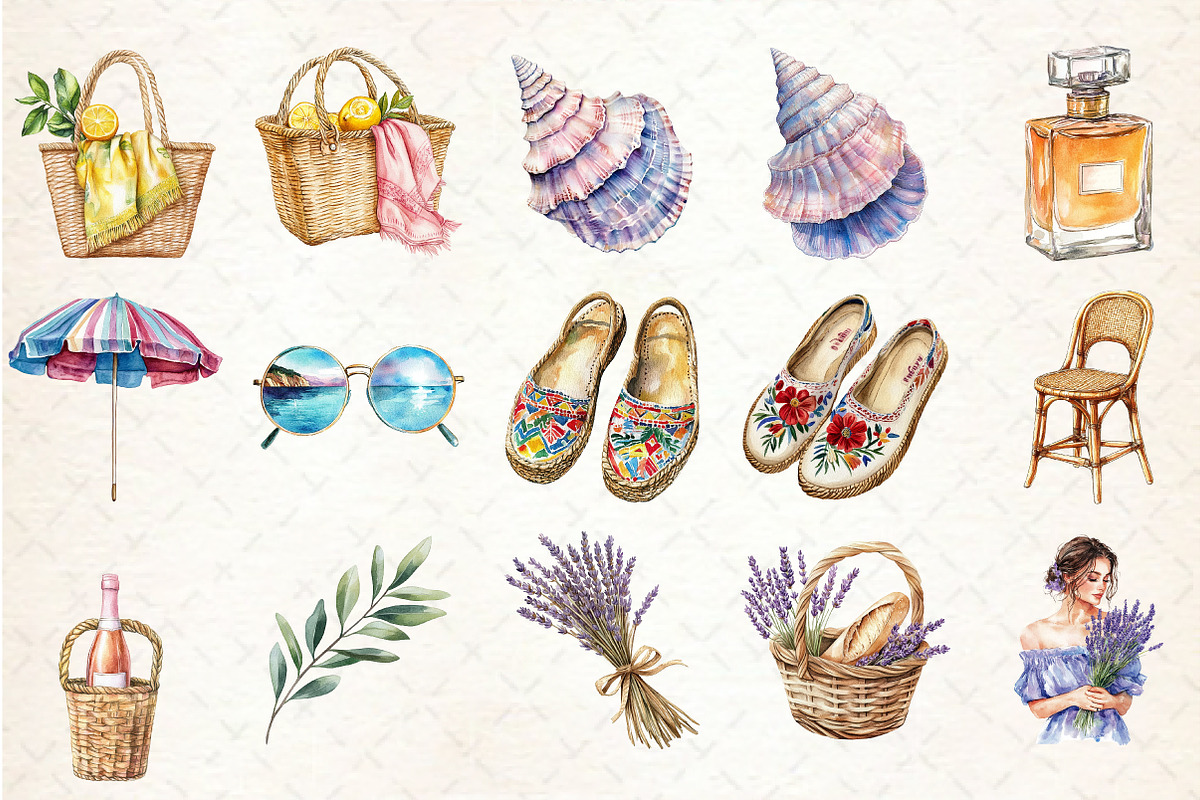 French Riviera Watercolor Clipart, an Illustration by Rose Art (Photo 2 of 7)