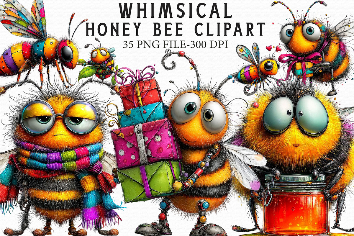 Whimsical Honey Bee Clipart, an Illustration by Libby Wishes (Photo 1 of 6)
