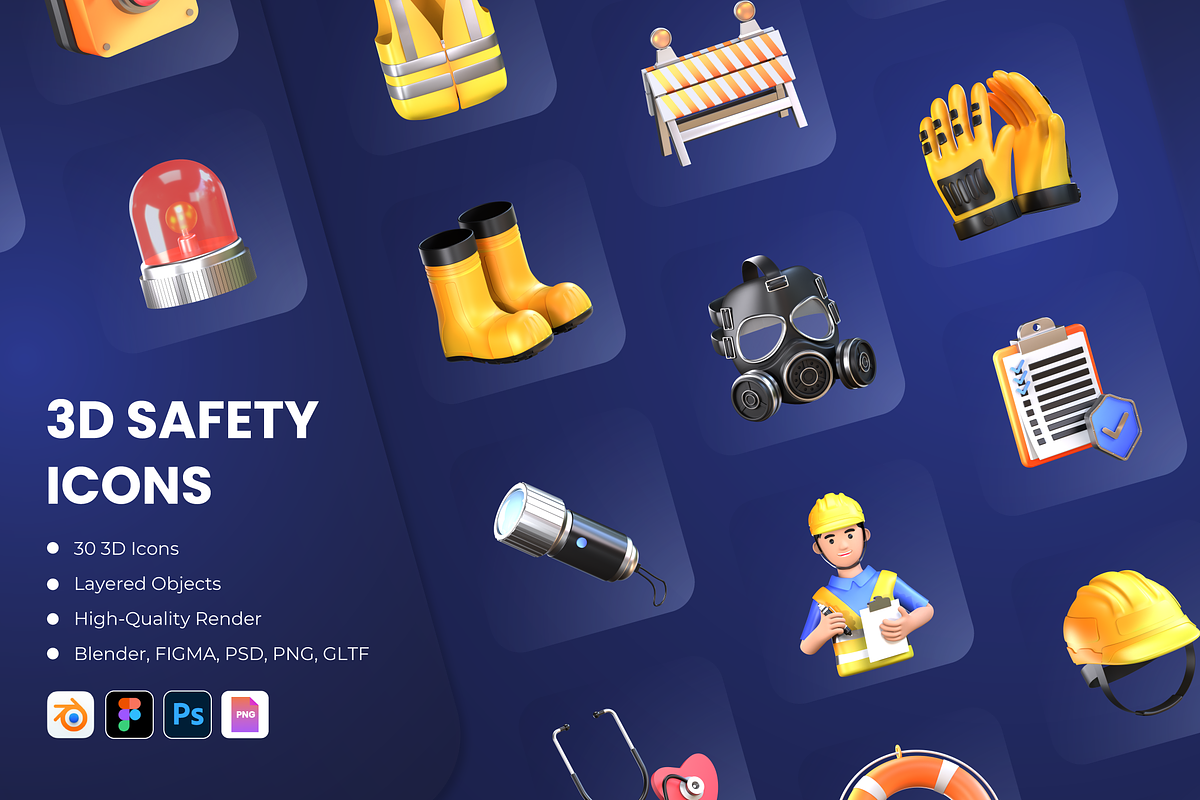 3D Safety Icons, an Object 3D Model by Flat Icons (Photo 1 of 8)