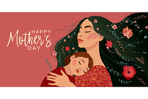 Happy Mother holding baby with, a Seasonal Illustration by Valenty