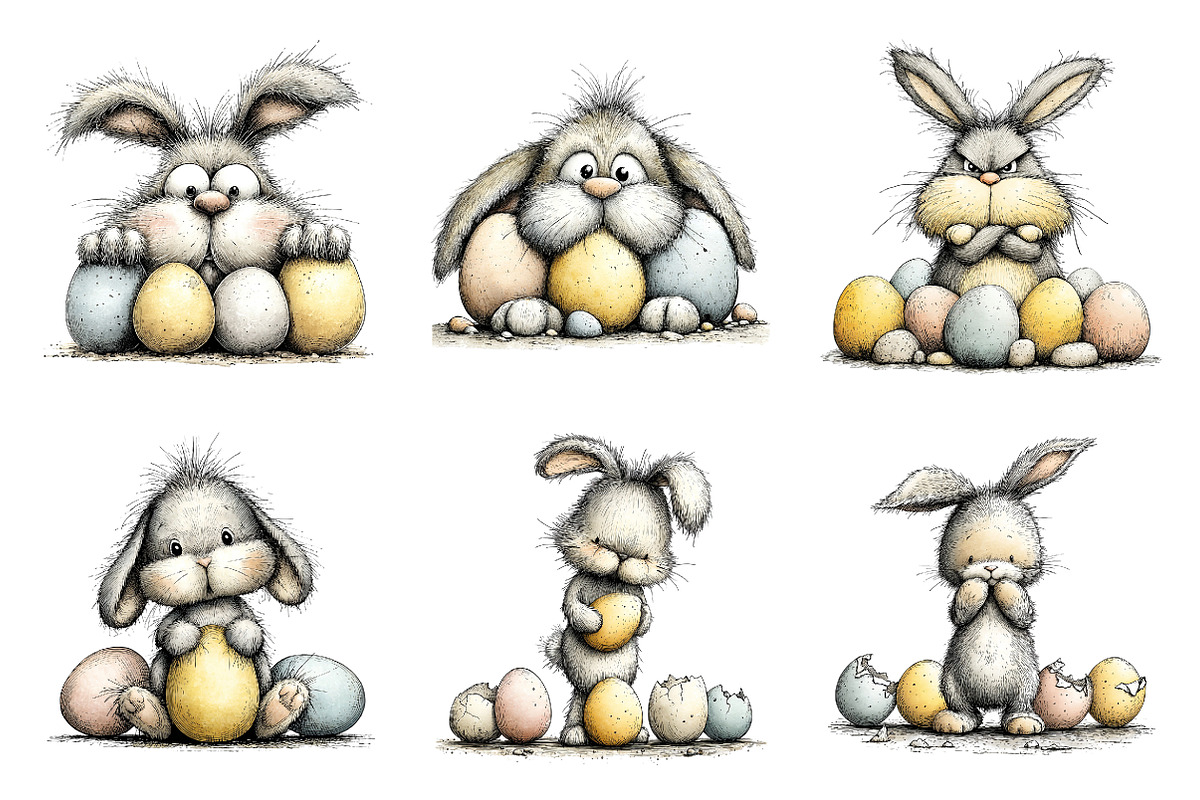 Quirky easter bunny bundle, an Illustration by SinaCreation (Photo 5 of 11)