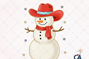 Cowboy Snowman Christmas Glitter Png, an Illustration by Creative Art