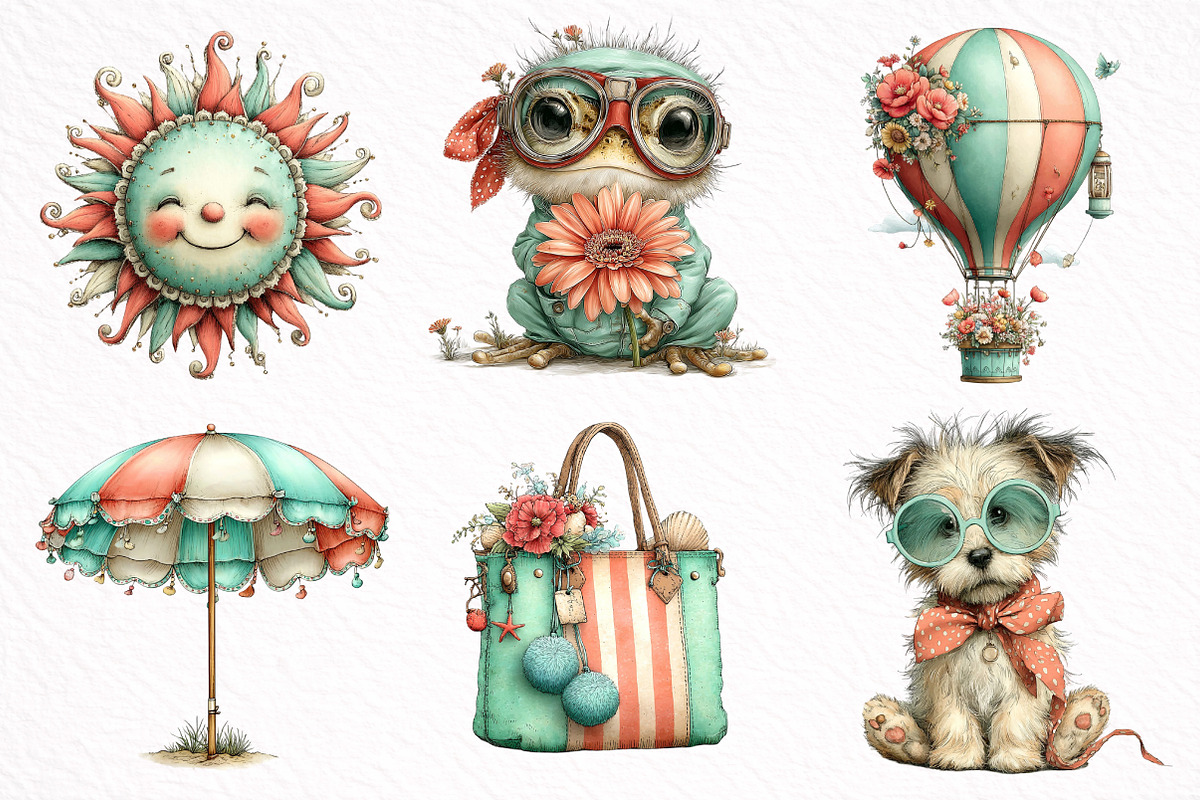Coral And Aqua summer Clipart, an Illustration by DreamArtGraphic (Photo 8 of 8)