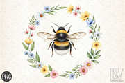 Whimsical Honey Bee with Floral PNG, an Illustration by Libby Wishes (Thumbnail 1 of 6)