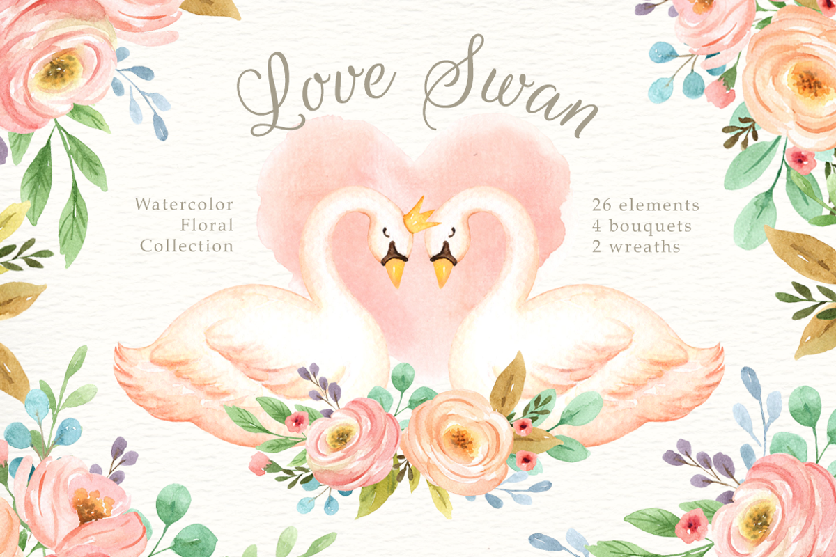Love Swan Watercolor Clip Art, an Animal Illustration by everysunsun (Photo 2 of 5)