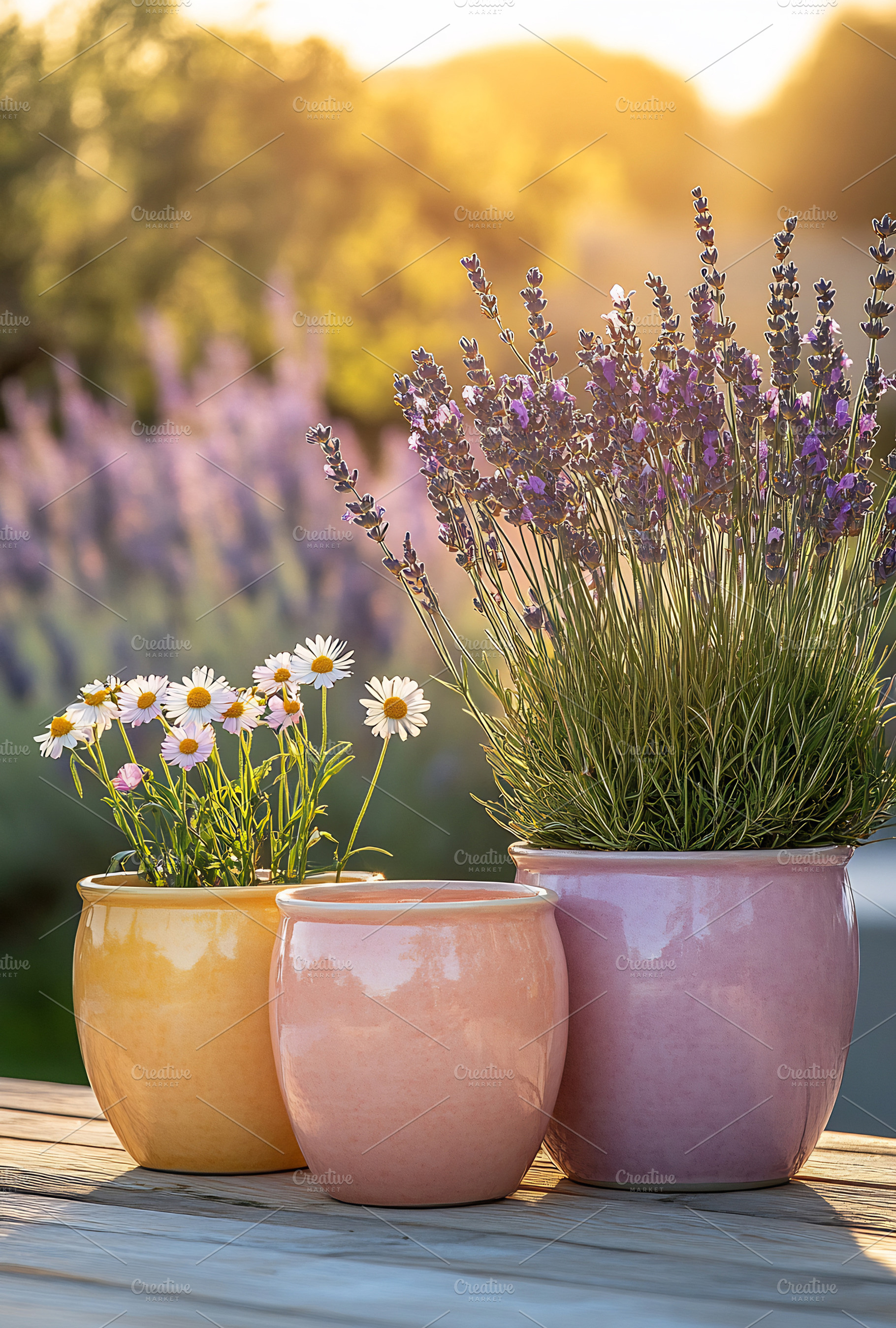 Sunset-lit potted plants, an Architecture Photo by Beautiful things