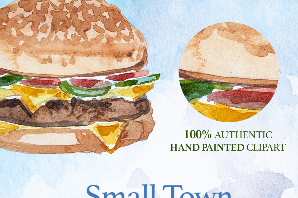 Small Town Diner Watercolor Clipart, a Decorative Illustration by ArtCreationsDesign (Photo 5 of 5)