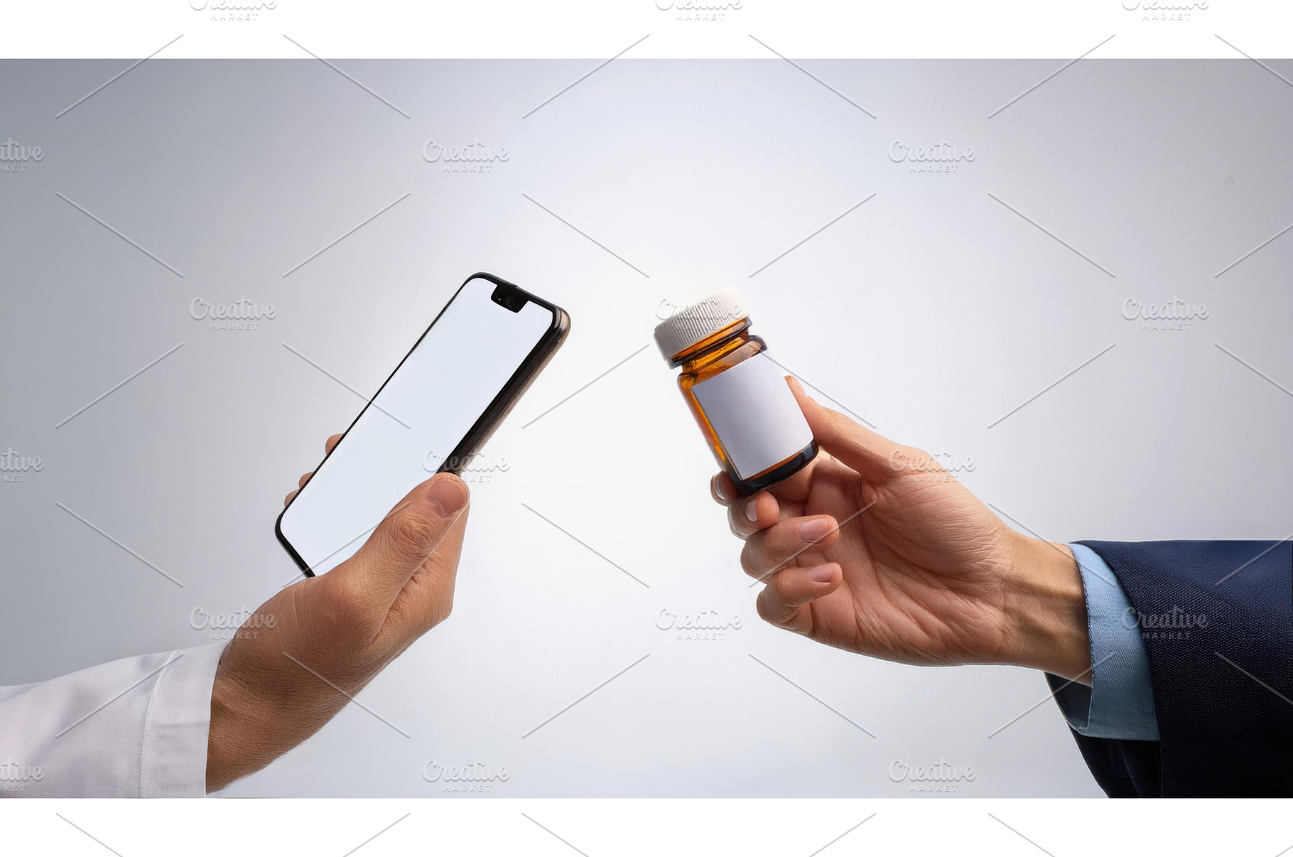 Hands exchanging a medicine bottle, a Health & Medical Photo by Igor Tichonow