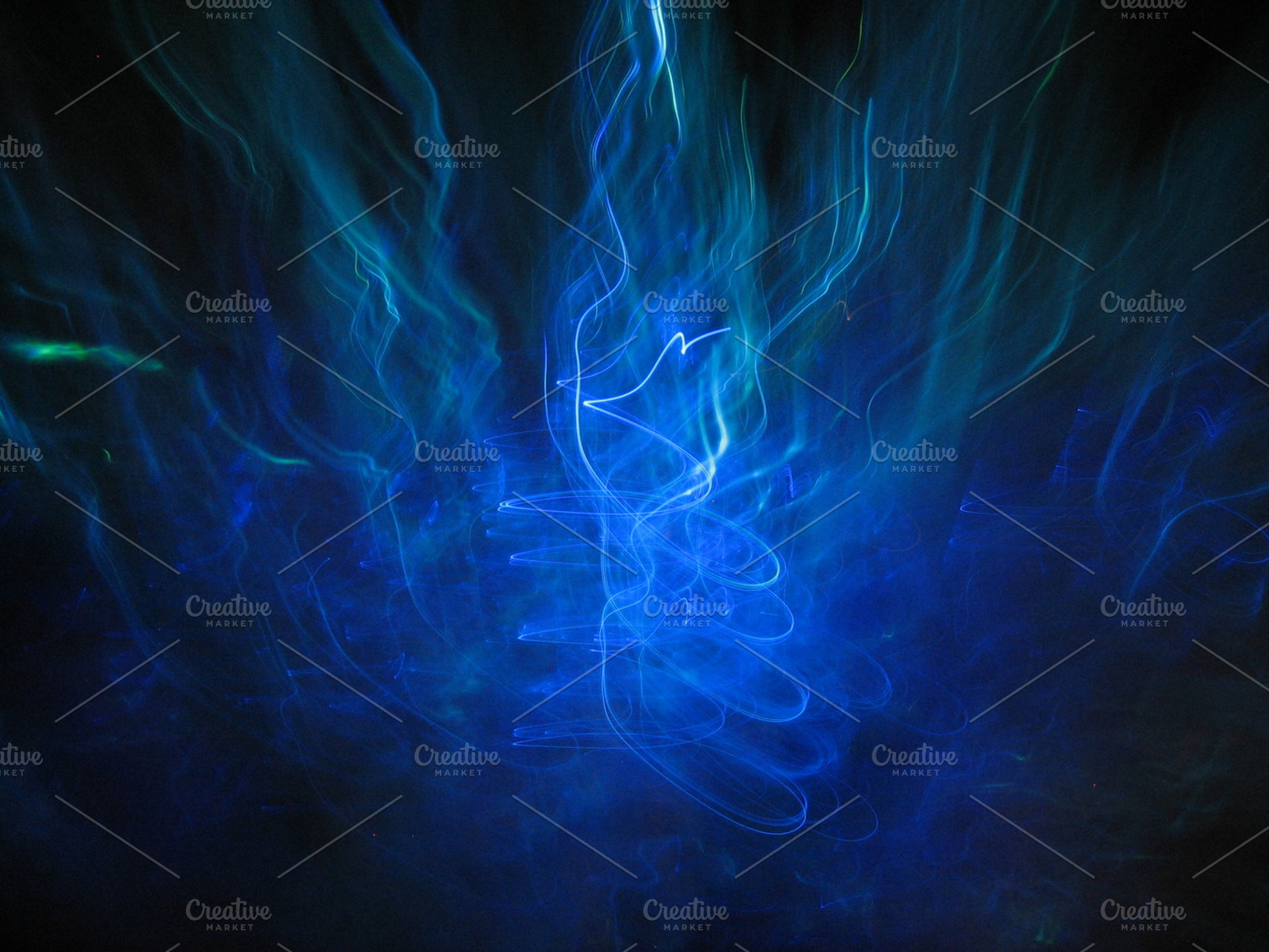 Whirling blue sea forms light art stock photograph