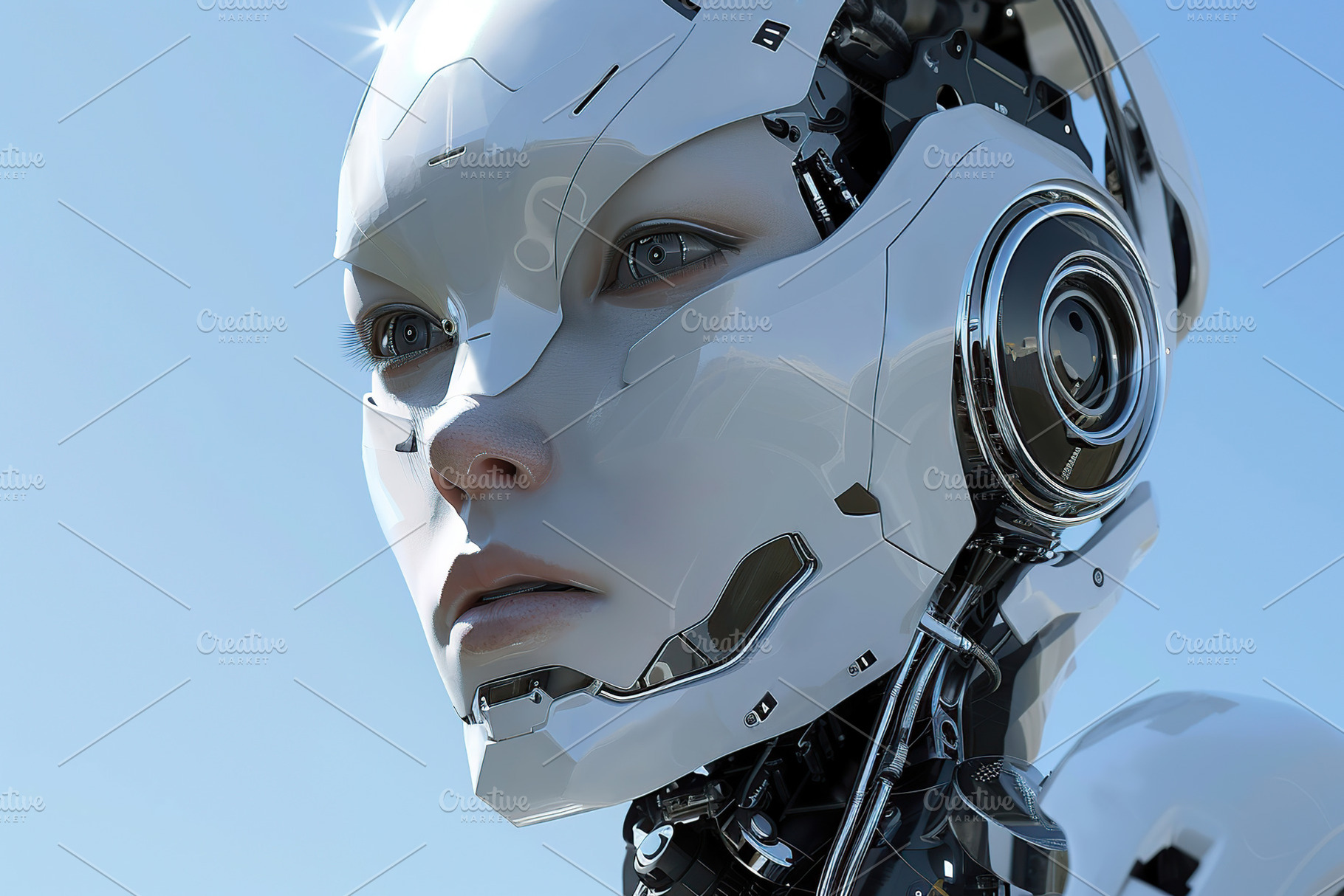 AI robot head on blue background, a Technology Photo by AlyaAnd
