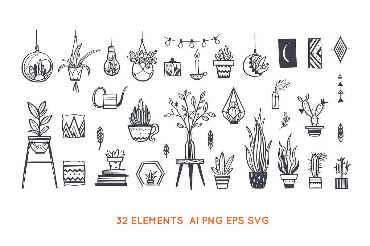Boho House Plants vector set, a Decorative Illustration by Wild Muse (Photo 2 of 4)