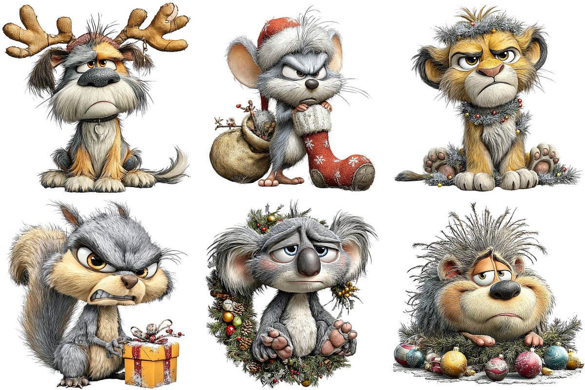 Whimsical Grumpy Christmas Animals, an Illustration by Craft Nest (Photo 9 of 9)