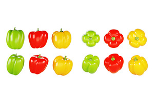 3d Set Of Bell Pepper In Different