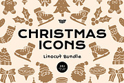Christmas Icons Linocut Bundle, an Illustration by ClayStudio (Thumbnail 1 of 8)