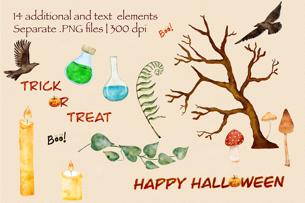 Halloween Party clipart set, a Seasonal Illustration by Aurella Art (Photo 3 of 12)