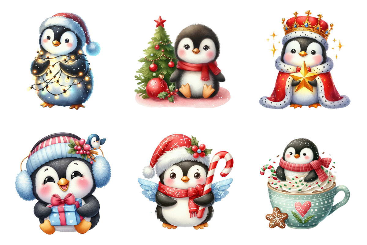 Watercolor Winter Penguin Clipart, an Illustration by SinaCreation (Photo 5 of 7)