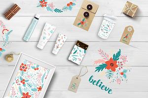 Christmas Floral Pattern & Elements