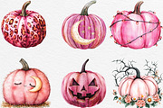 Pink Halloween Pumpkin Clipart, an Illustration by Black Bird Studio (Thumbnail 3 of 6)