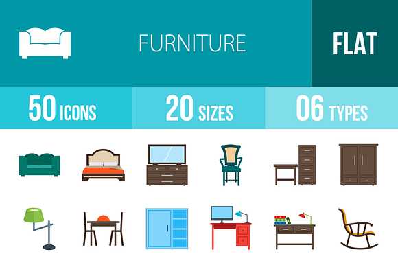 50 Furniture Flat Multicolor Icons preview 4