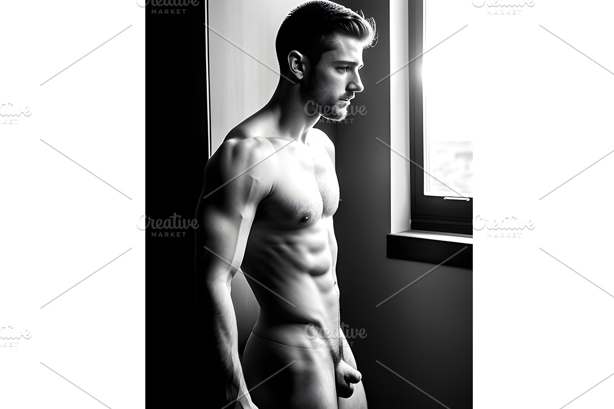 Totally naked male bodybuilder, a Person Illustration by ArtOfPhotos photo store