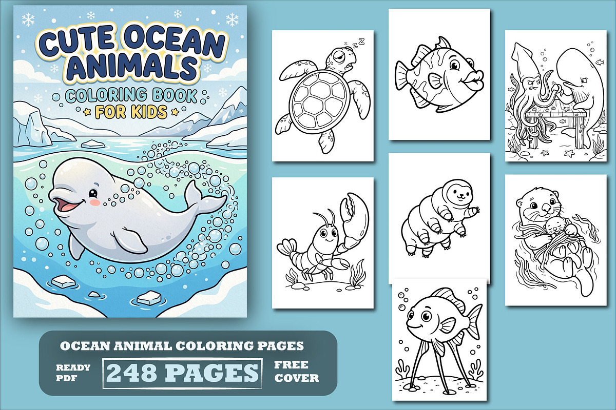 Sea Animal coloring Book for Kids, an Animal Illustration by Design House (Photo 1 of 3)
