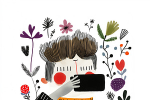 Teenage boy addicted to social media, a Person Illustration by Sybillla