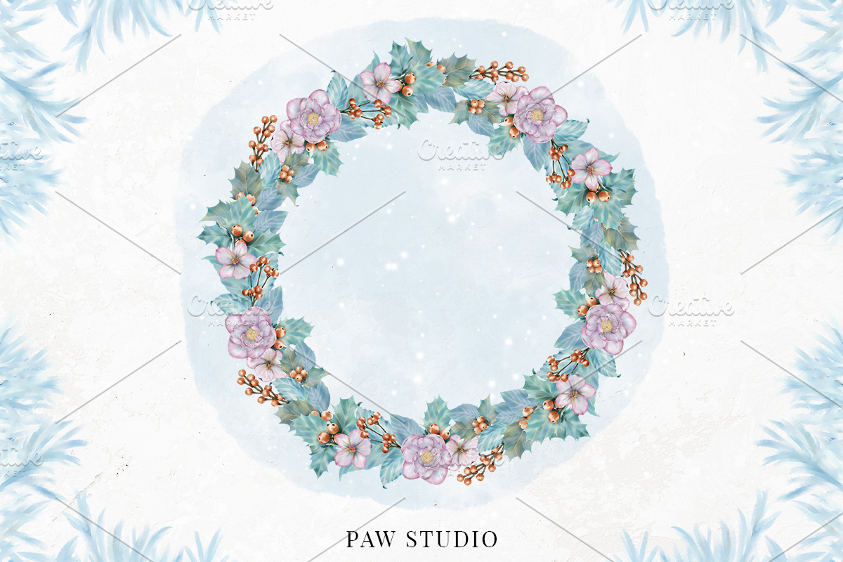 Christmas Wreath Clipart Winter Card, a Decorative Illustration by PawGraphic (Photo 5 of 11)