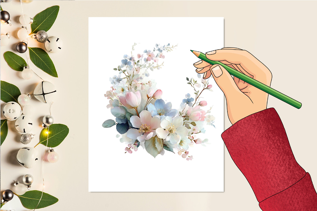 Watercolor Floral Vintage Wreath Set, an Illustration by DreamCafeArt (Photo 4 of 6)