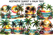 Aesthetic Sunset & Palm Tree Clipart, a Seasonal Illustration by Creative Art (Thumbnail 1 of 8)