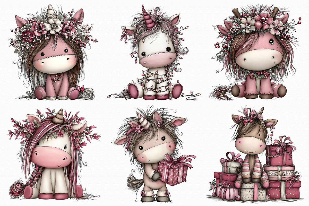 Whimsical Unicorn Christmas Clipart, an Illustration by Libby Wishes (Photo 2 of 7)