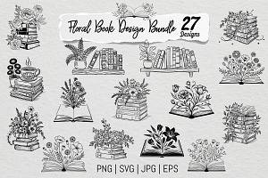 Floral Book SVG PNG Bundle Vol. 1, an Illustration by Actual Pixel