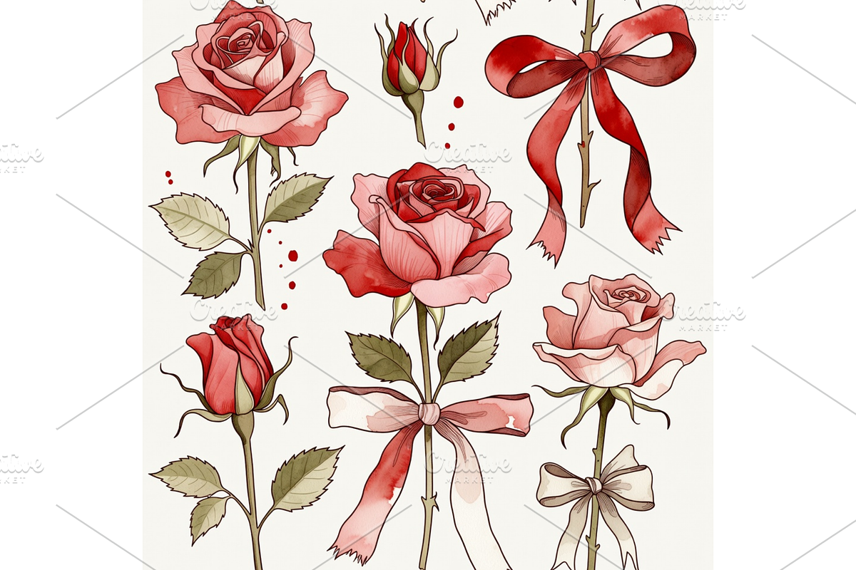 Whimsical Roses Valentine clipart, a Seasonal Illustration by Creative design (Photo 2 of 7)