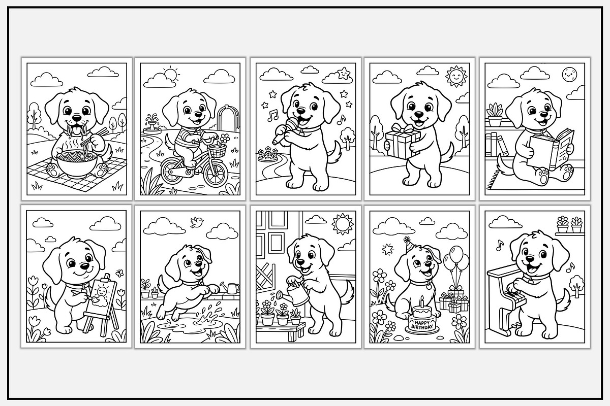 Dog Daily Routine Coloring Pages, an Animal Illustration by Lamia Emad (Photo 2 of 5)