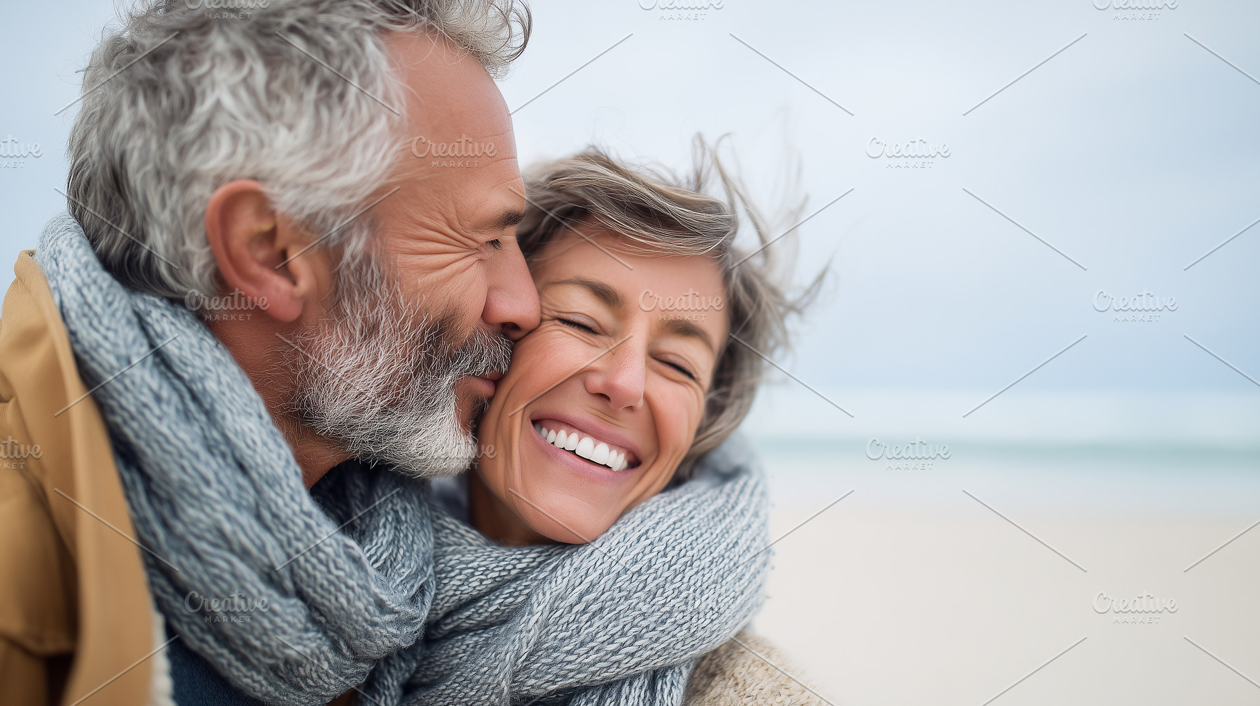 Happy senior couple embracing on the, a Person Photo by MistyDay