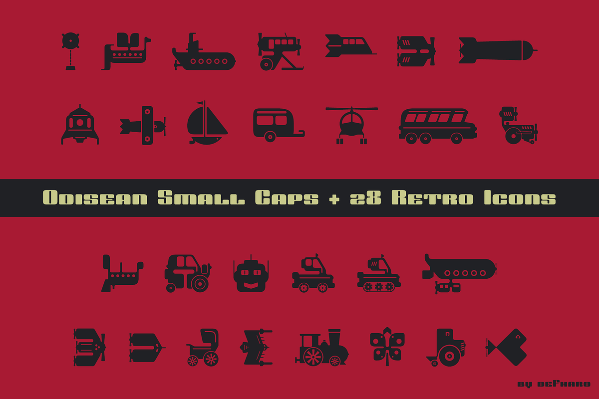 Odisean Small Caps font w/ 28 icons, a Sans Serif Font by deFharo (Photo 3 of 3)