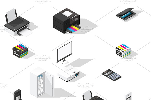 Office Detailed Isometric Icon Set