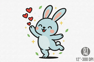 Happy Bunny Hearts Valentine Clipart, an Illustration by Designking