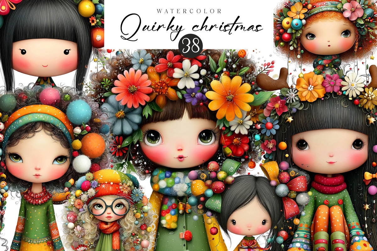Quirky Christmas Cute Girl Clipart, an Illustration by CreationArt (Photo 1 of 5)
